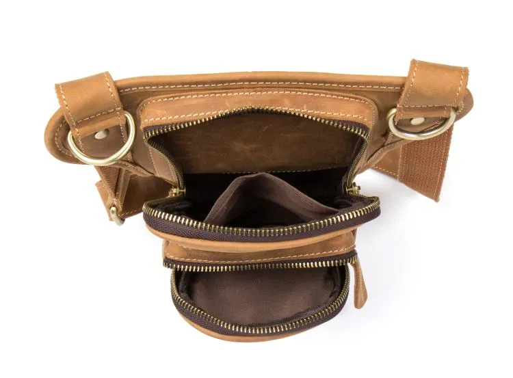 Brown Leather 8 inches Mens Small Messenger Bags Chest Bags Sling Bags for Men
