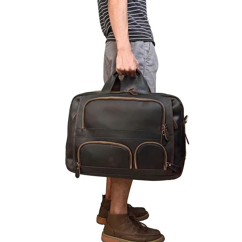 Brown Leather Mens 16 inches Laptop Work Bag Handbag Briefcase Shoulder Bags Business Bags For Men