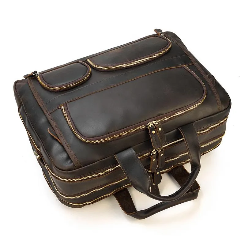 Brown Leather Mens 16 inches Laptop Work Bag Handbag Briefcase Shoulder Bags Business Bags For Men