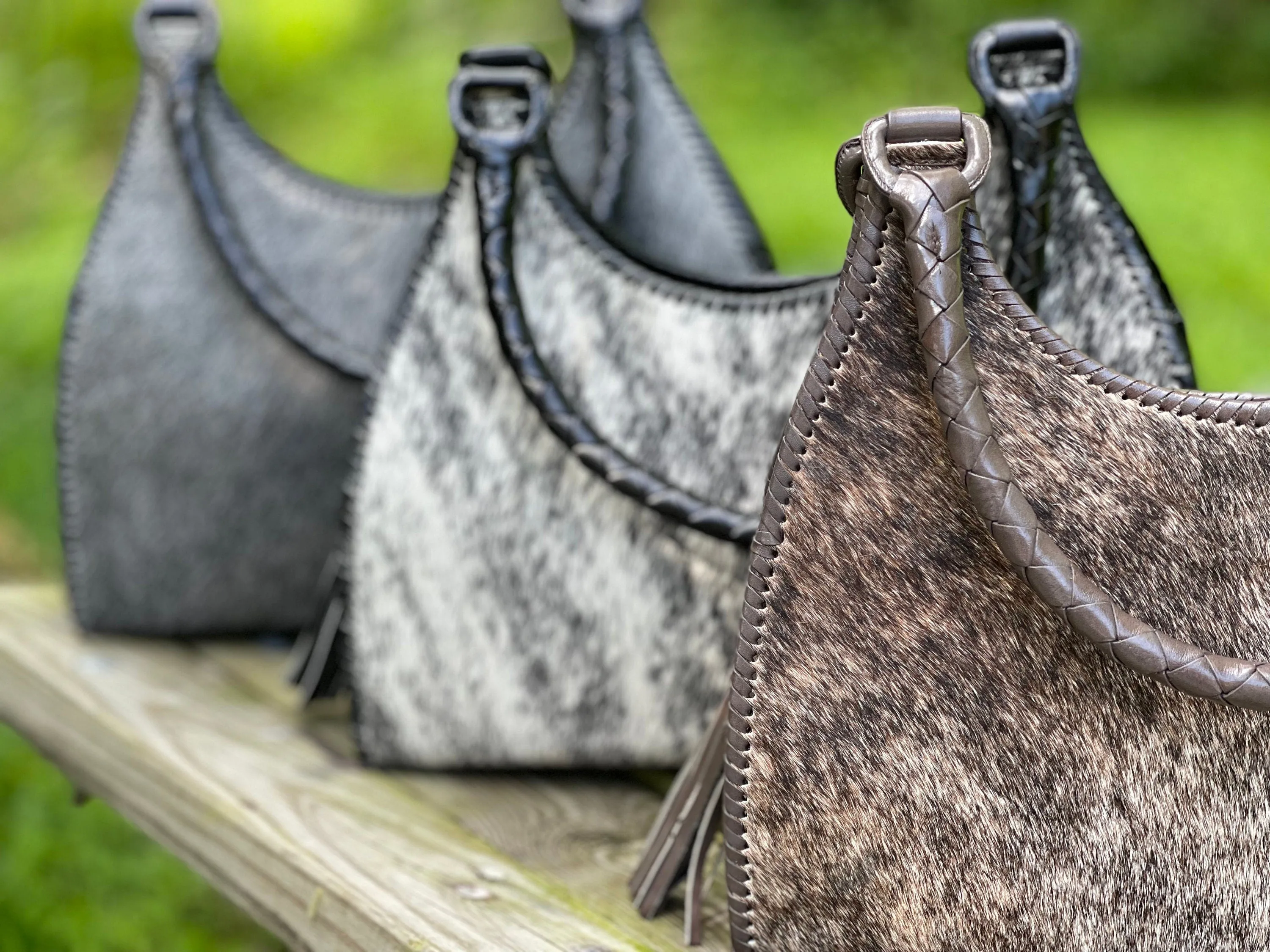 Calf Hair Leather Shoulder Hobo Bag, ALLE "LUNA PELO", Gray Tones