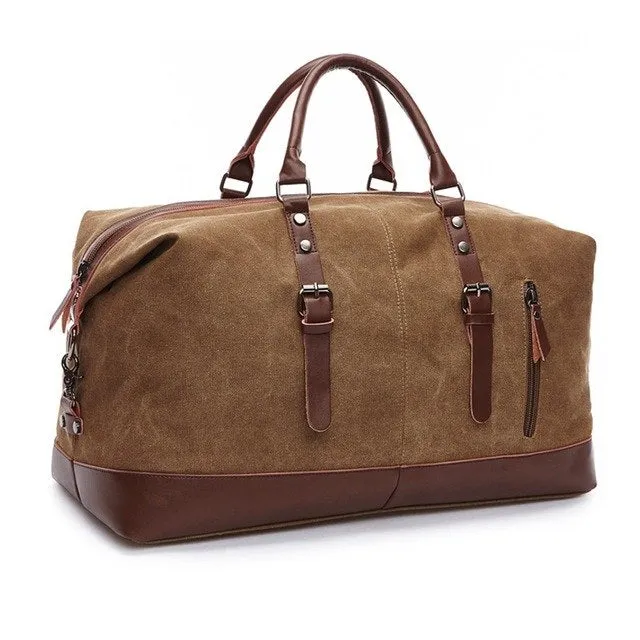 Canvas Leather Handbag Men Travel Bags Carry On Luggage Bag Male Duffel Bags Women Tote Big Bag