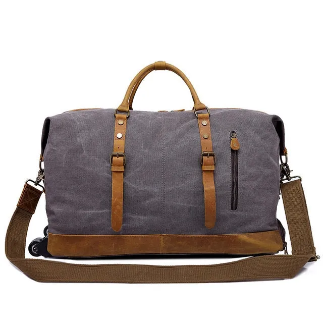 Canvas Leather Men Travel Carry On Luggage Bags Men Duffel Bag Travel Tote Large Capacity Weekend