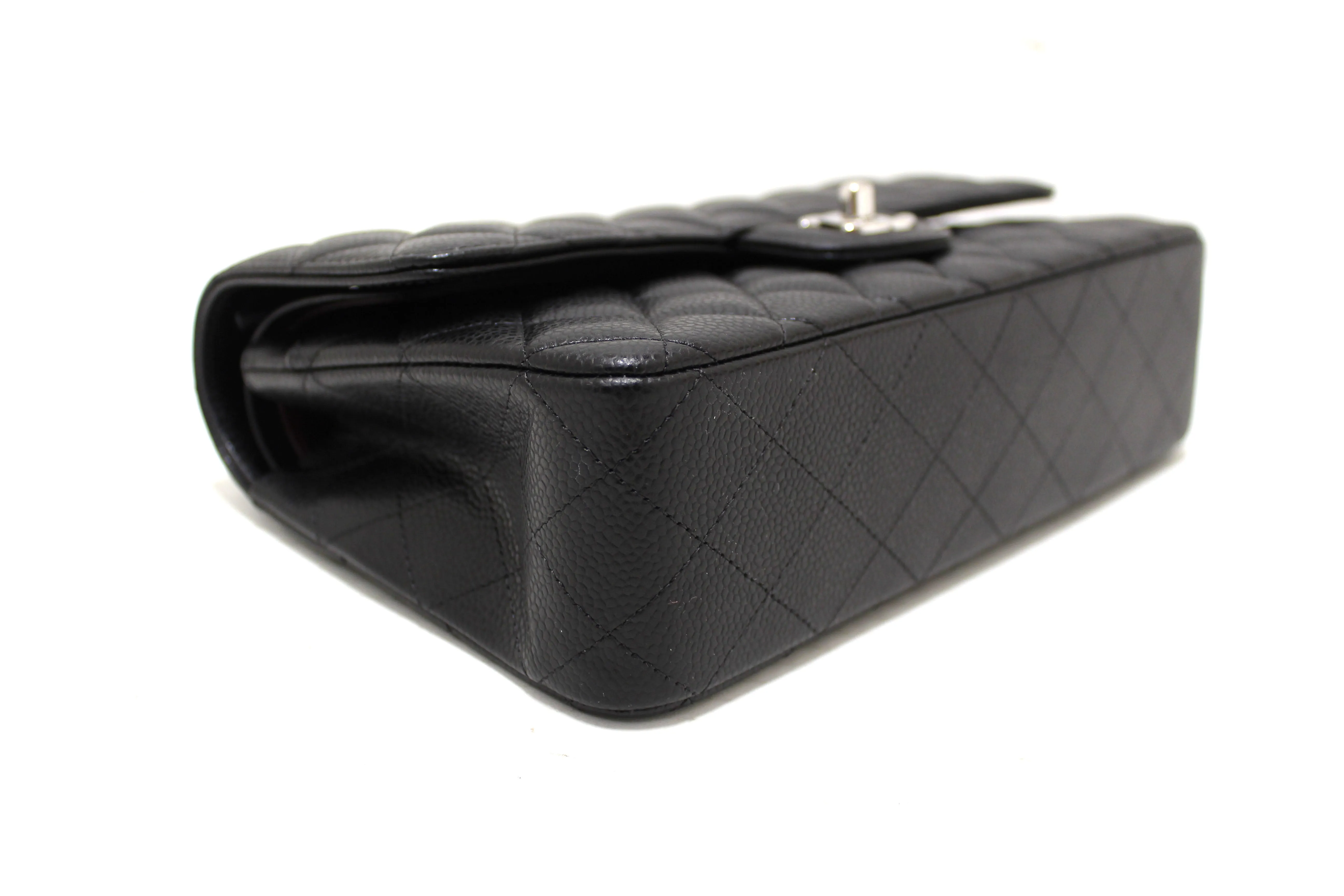 Chanel Classic Black Quilted Caviar Leather Classic Medium Double Flap Bag