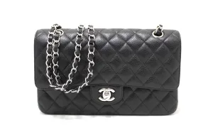 Chanel Classic Black Quilted Caviar Leather Classic Medium Double Flap Bag