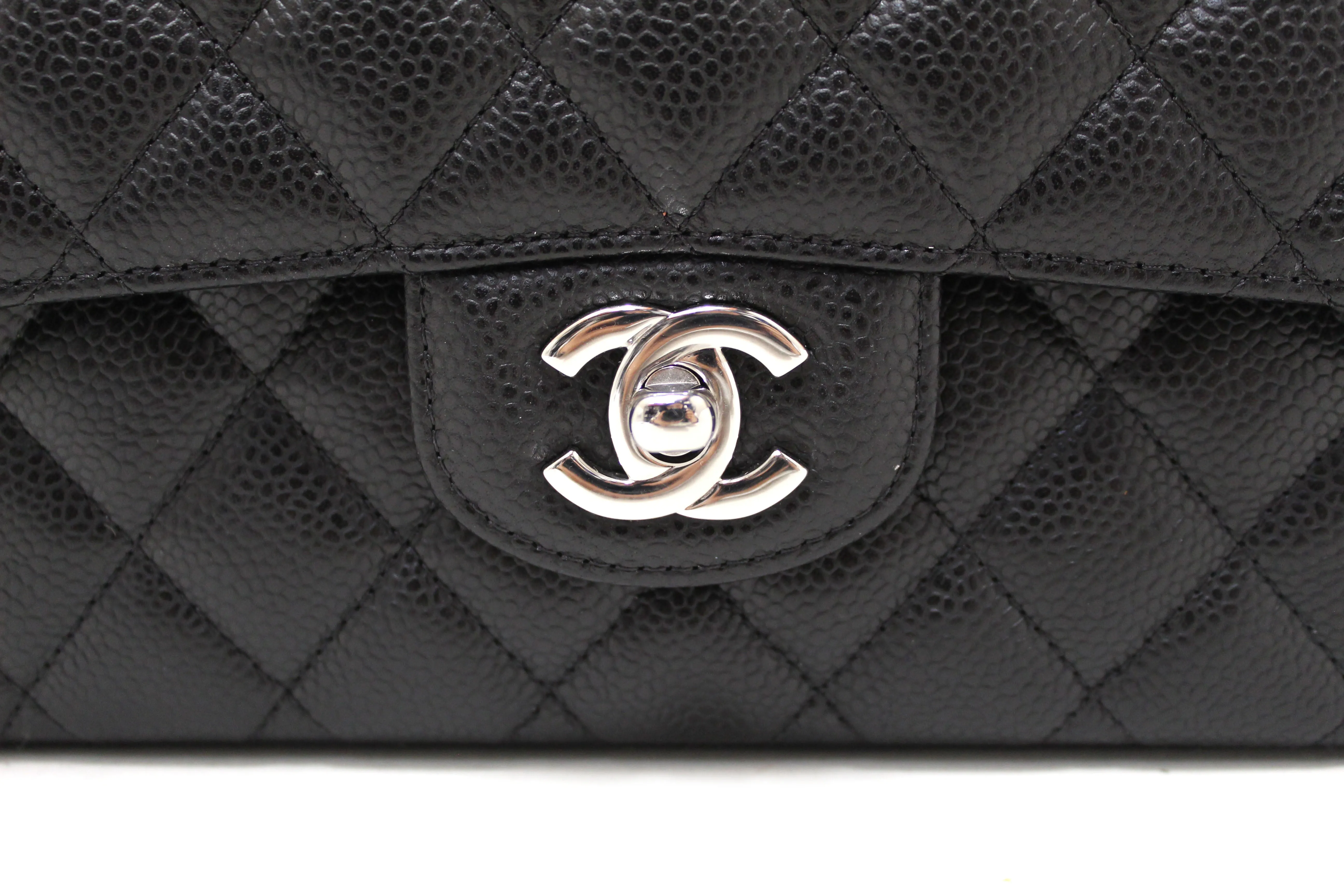 Chanel Classic Black Quilted Caviar Leather Classic Medium Double Flap Bag