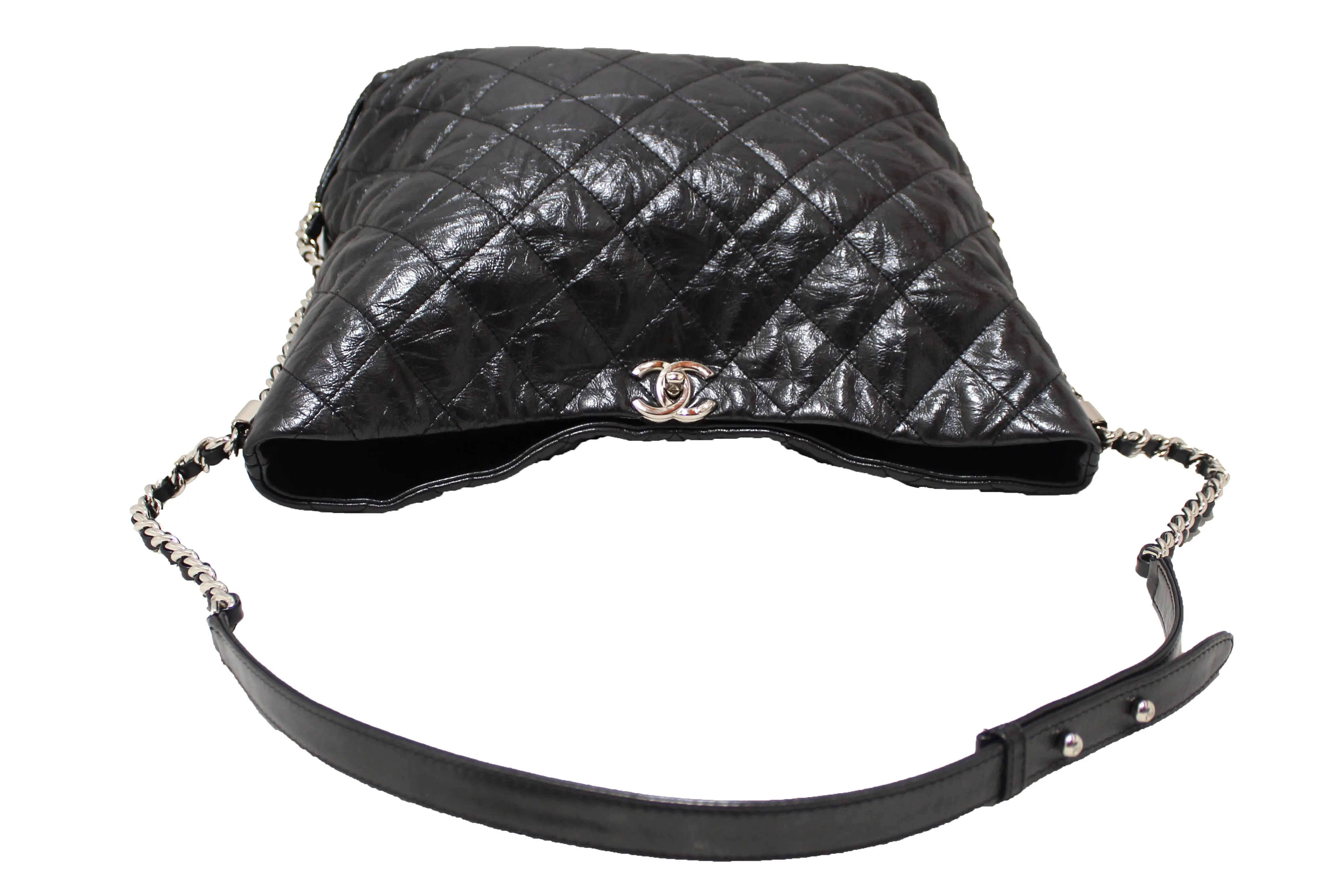 Chanel Grey Metallic Lambskin Quilted Leather Hobo Shoulder Bag
