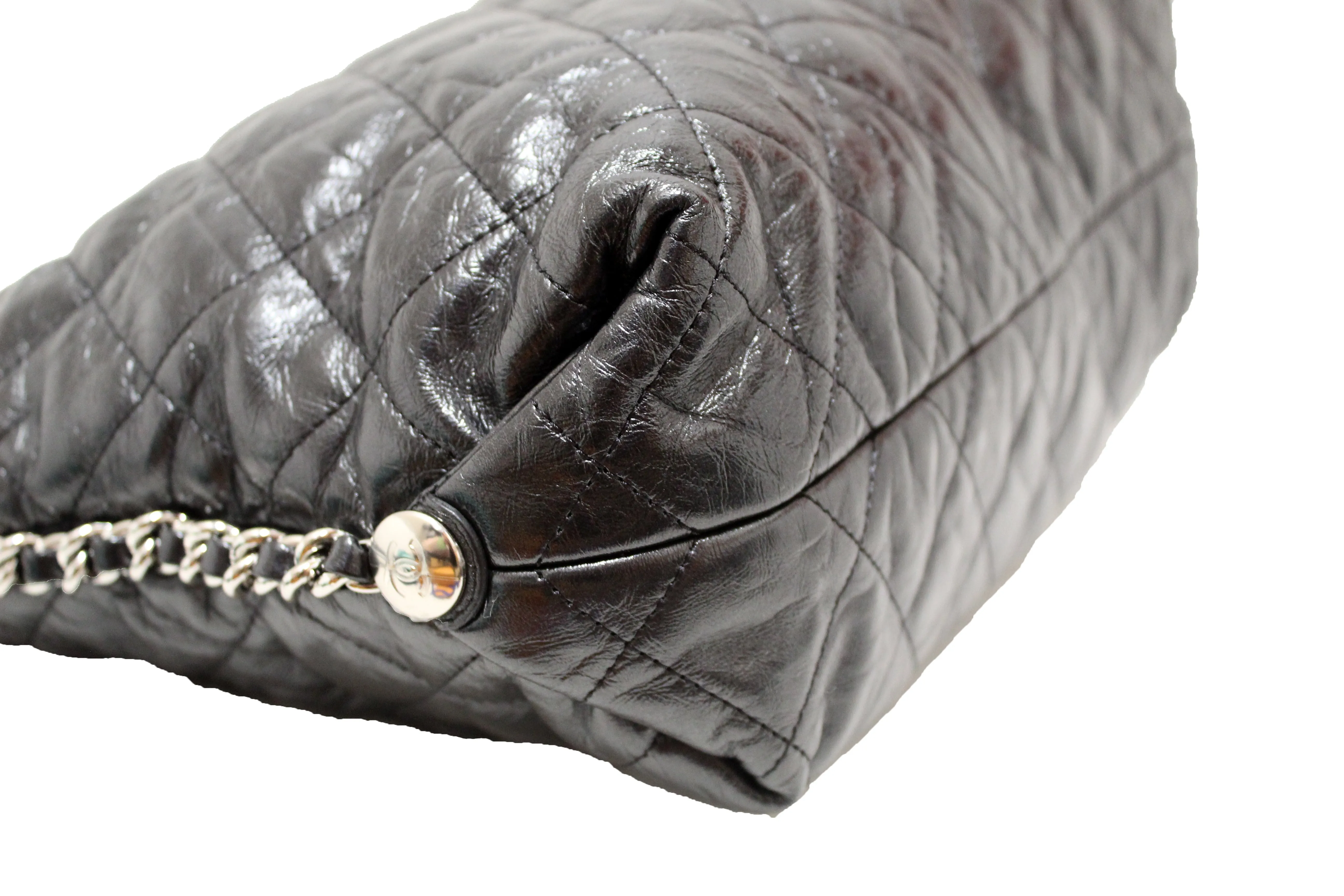 Chanel Grey Metallic Lambskin Quilted Leather Hobo Shoulder Bag