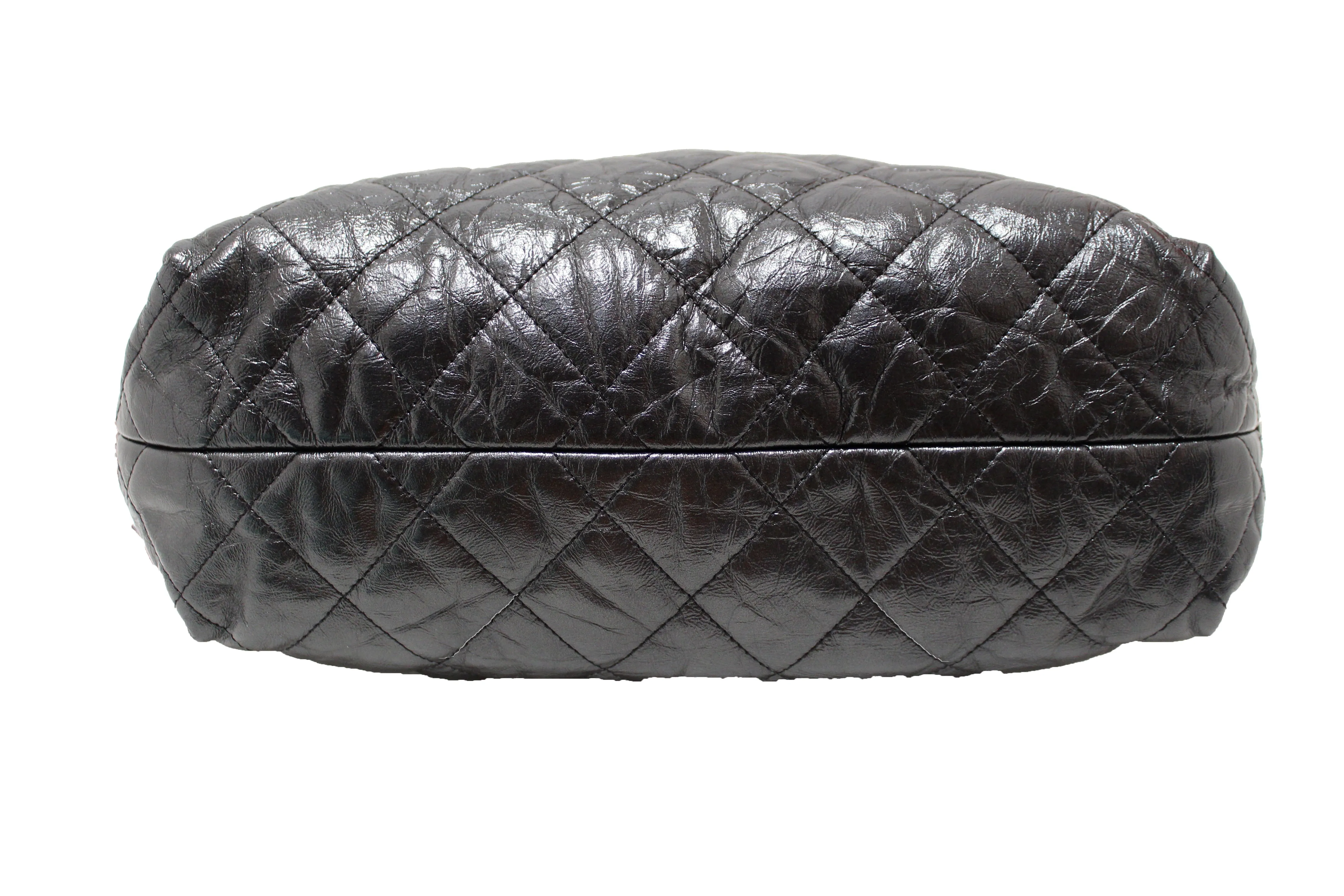 Chanel Grey Metallic Lambskin Quilted Leather Hobo Shoulder Bag