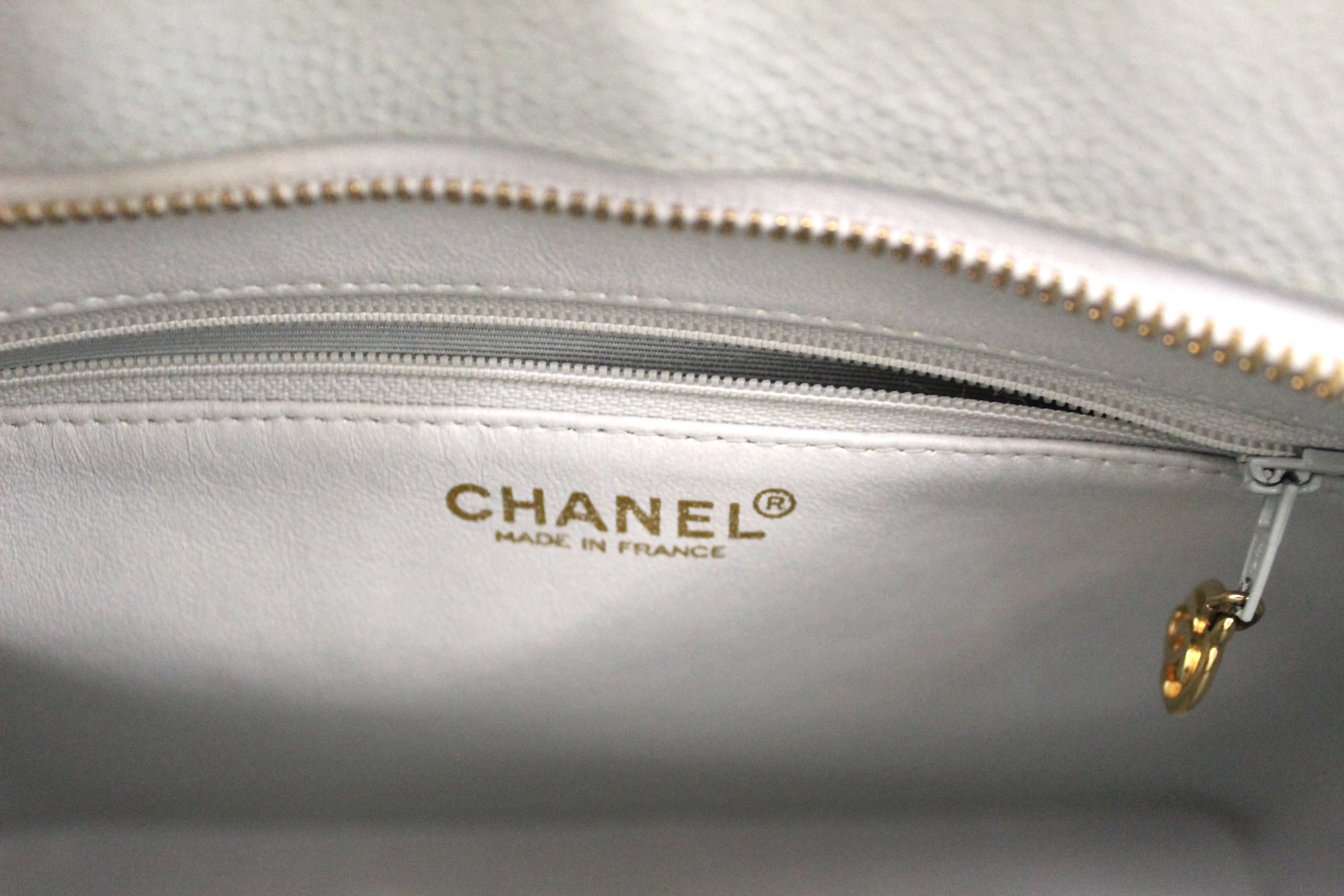 Chanel Light Blue Caviar Leather Medallion Shoulder Tote Bag