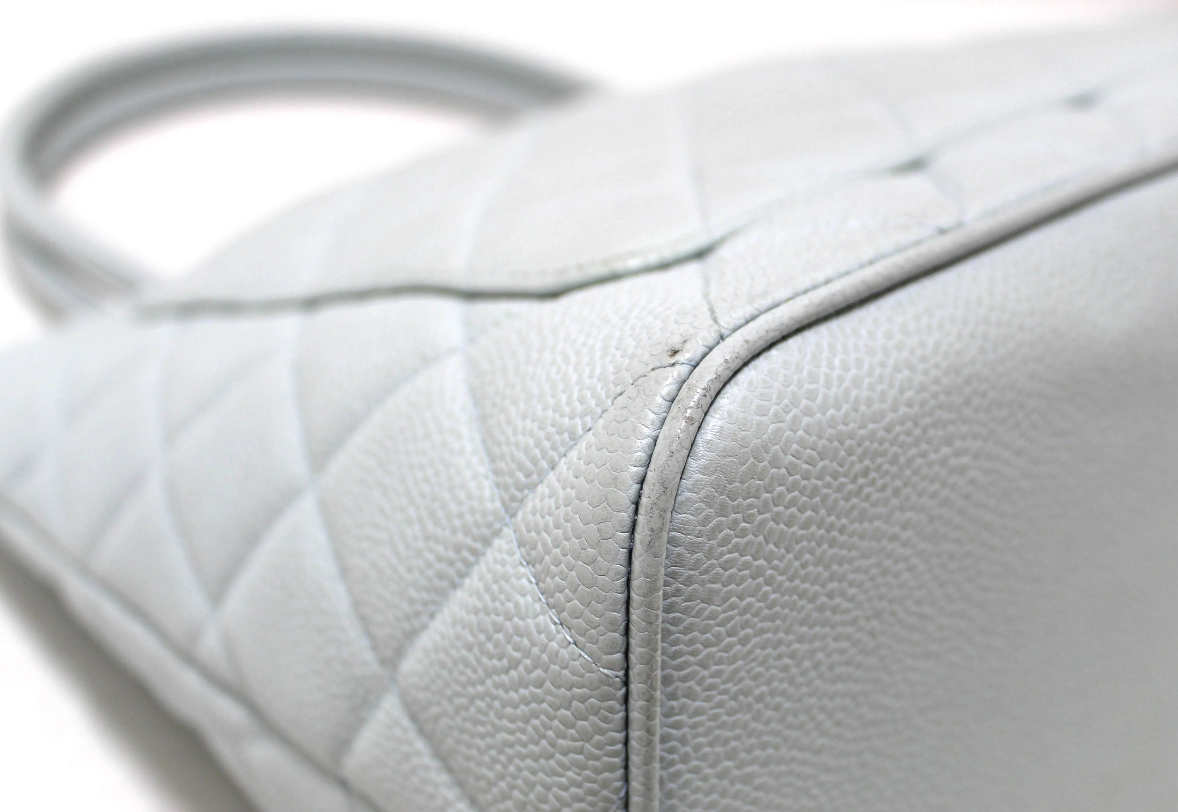 Chanel Light Blue Caviar Leather Medallion Shoulder Tote Bag