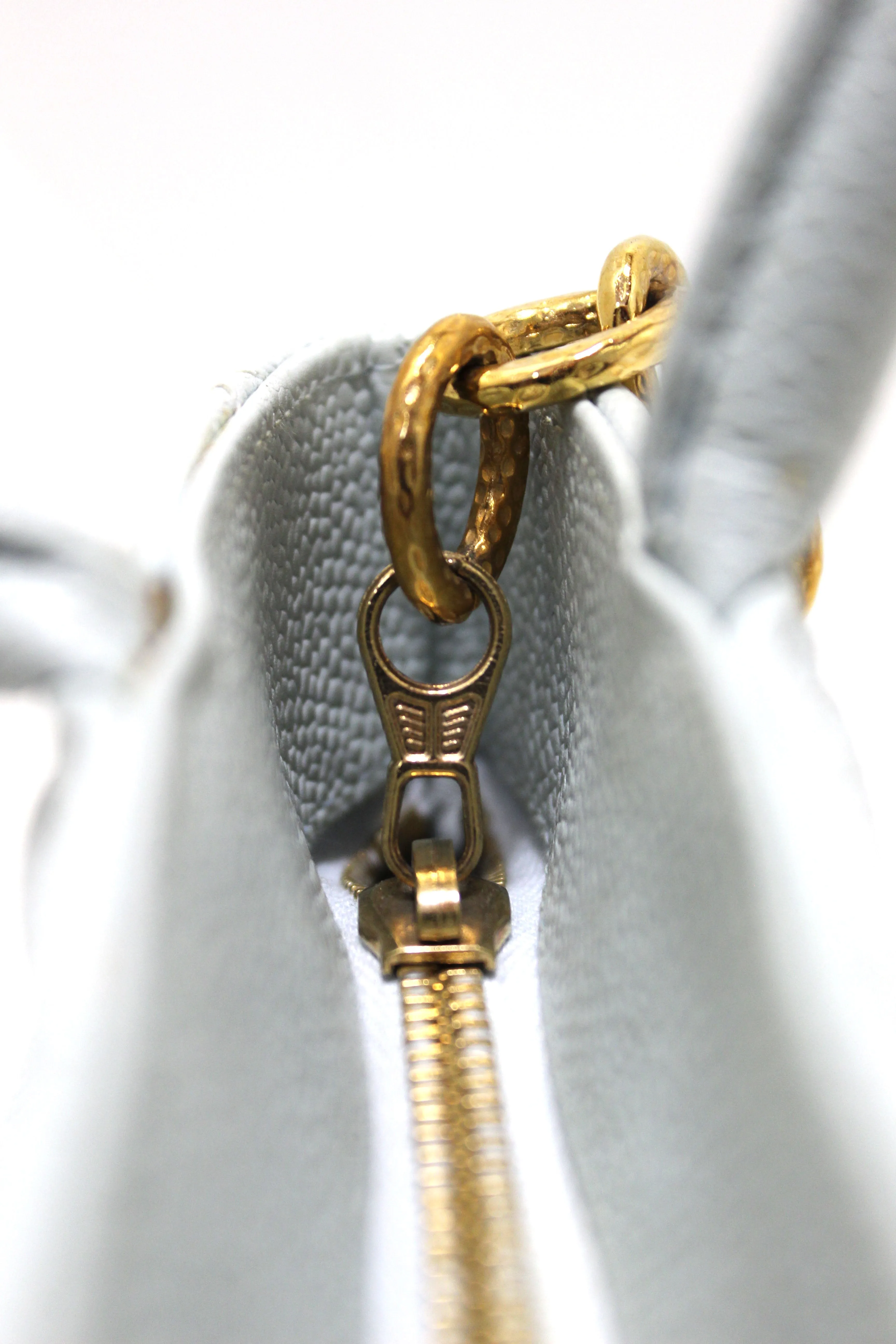 Chanel Light Blue Caviar Leather Medallion Shoulder Tote Bag