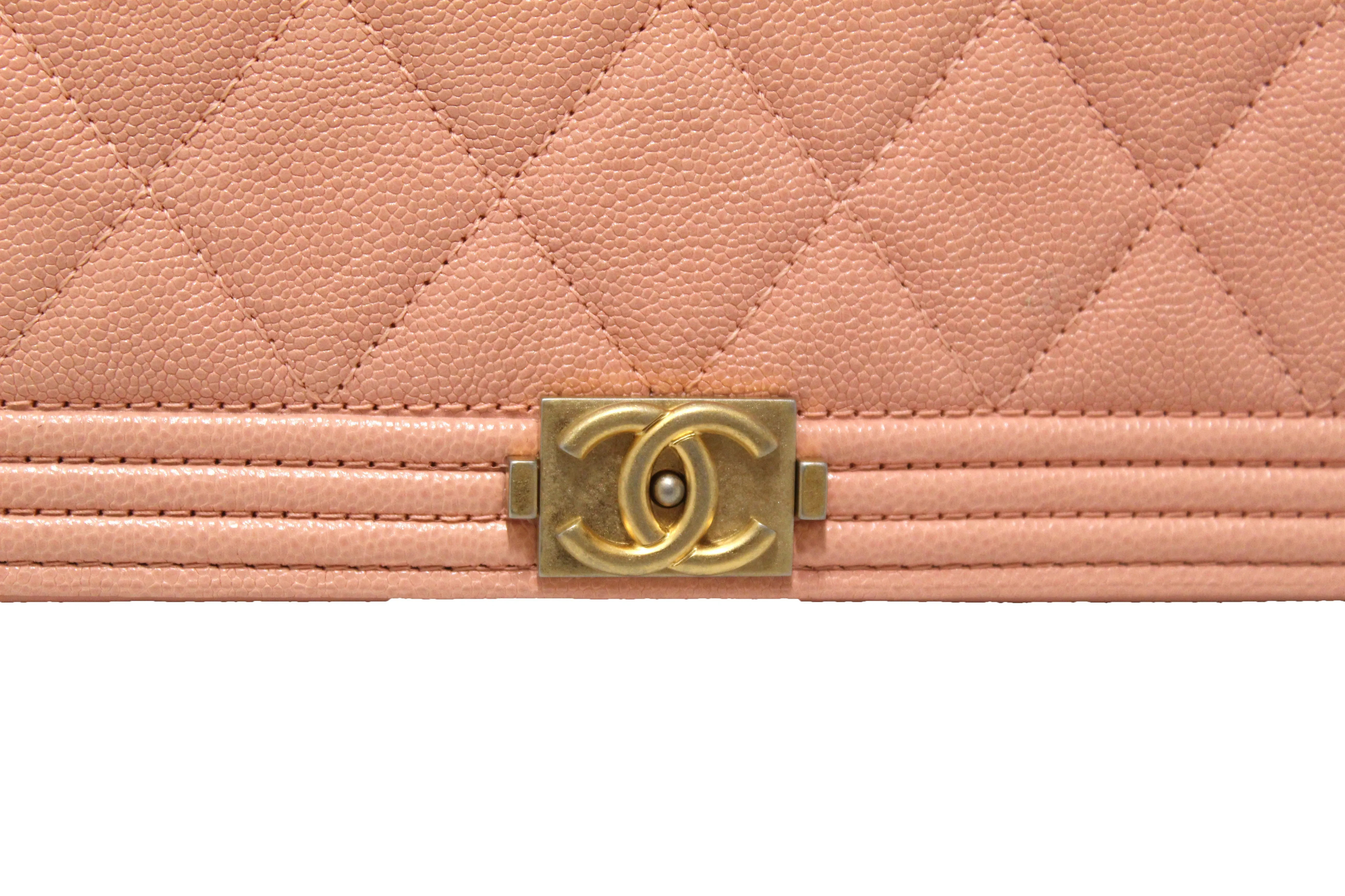 Chanel Light Pink Caviar Quilted Boy Wallet On Chain WOC