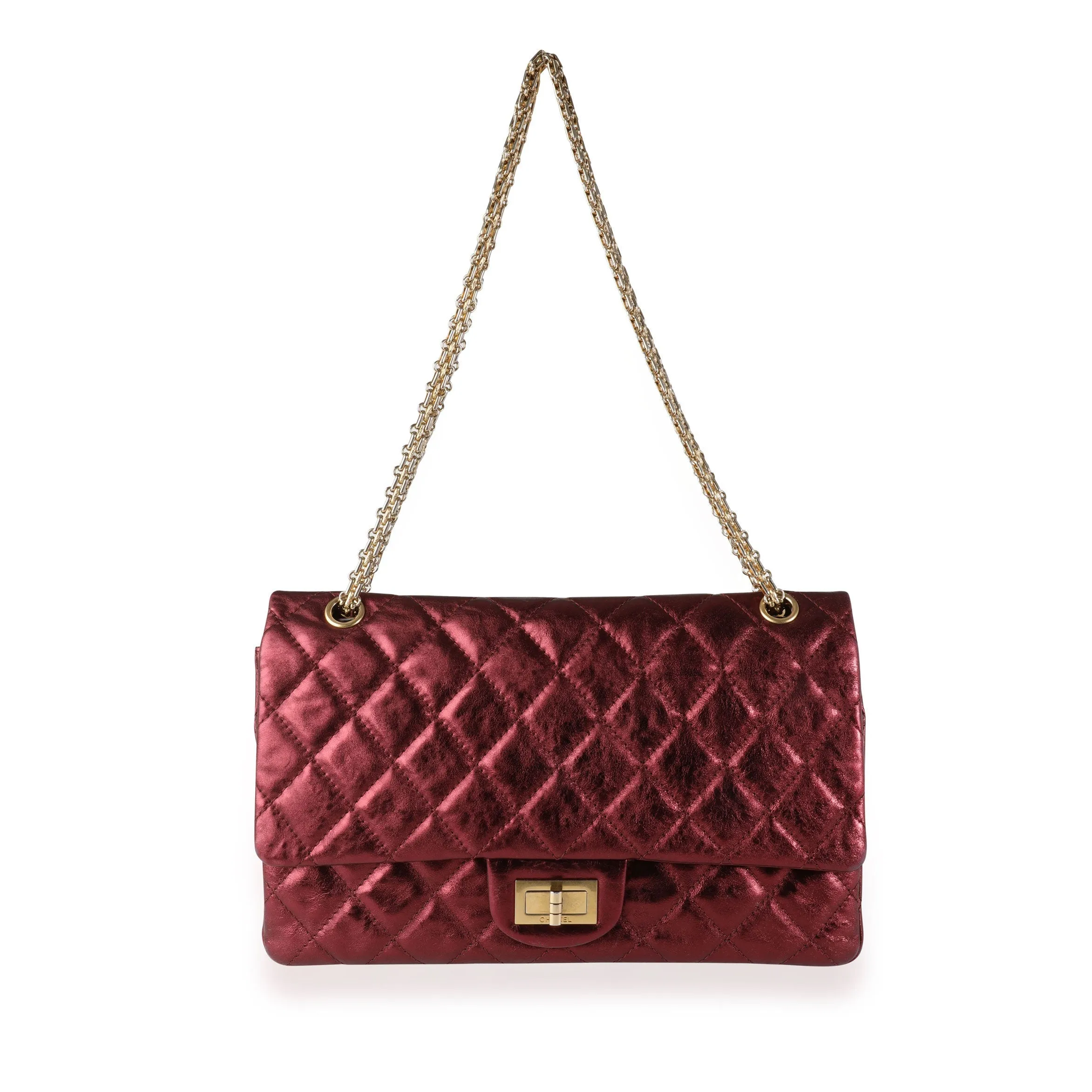 CHANEL Metallic Burgundy Quilted Calfskin Reissue 2.55 227 Double Flap Bag