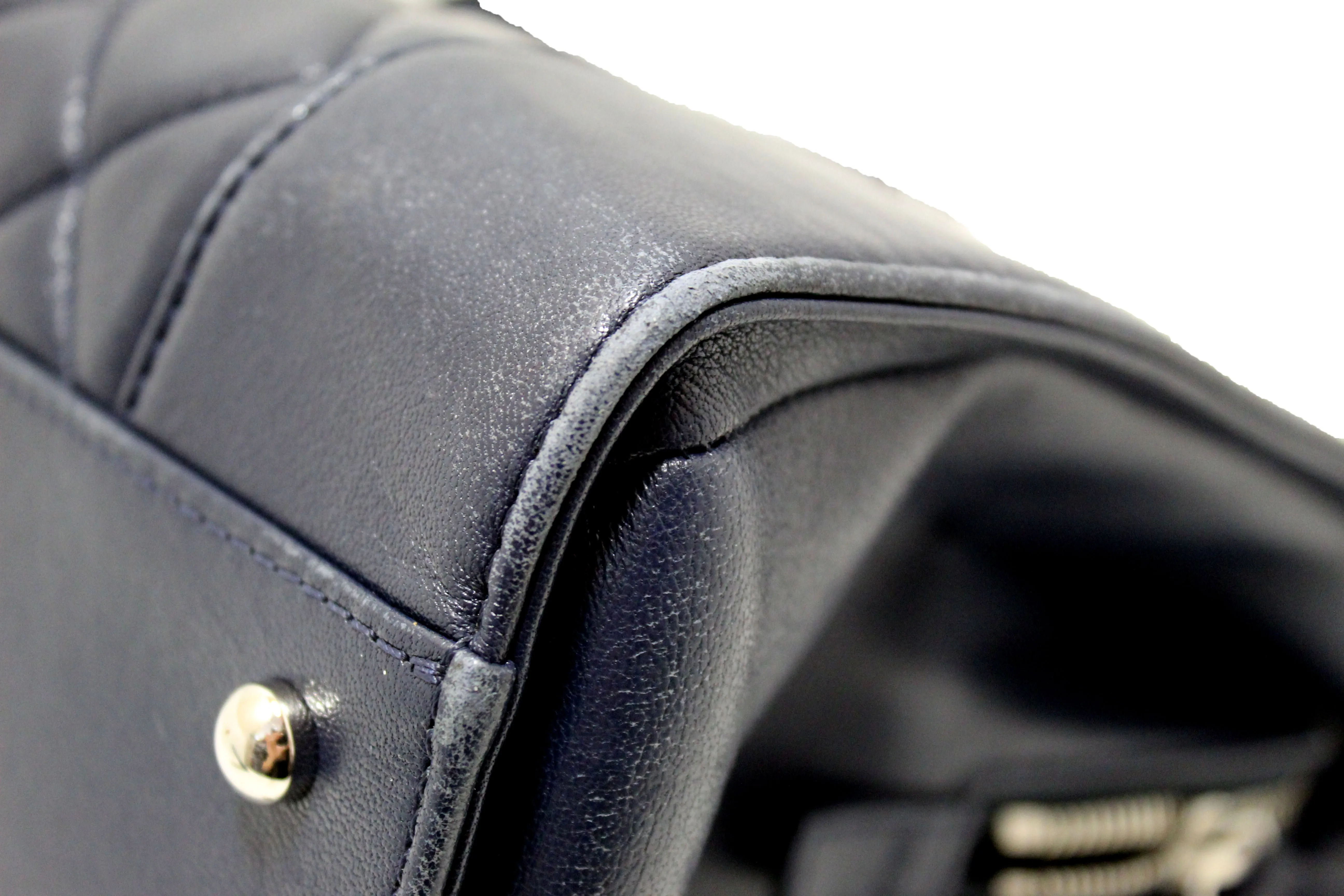 Chanel Quilted Blue Lambskin Leather Shopper Shoulder Tote Bag