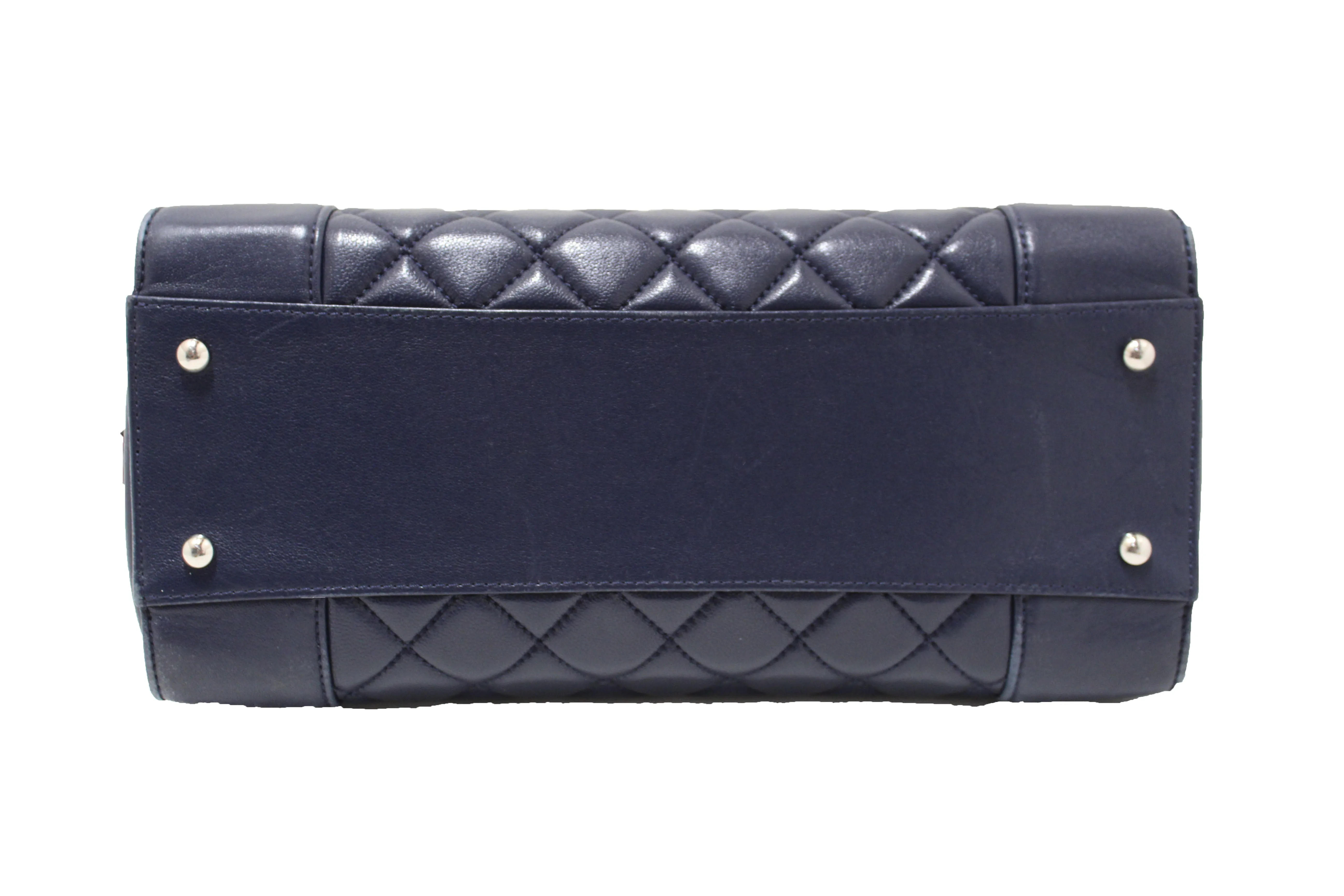 Chanel Quilted Blue Lambskin Leather Shopper Shoulder Tote Bag