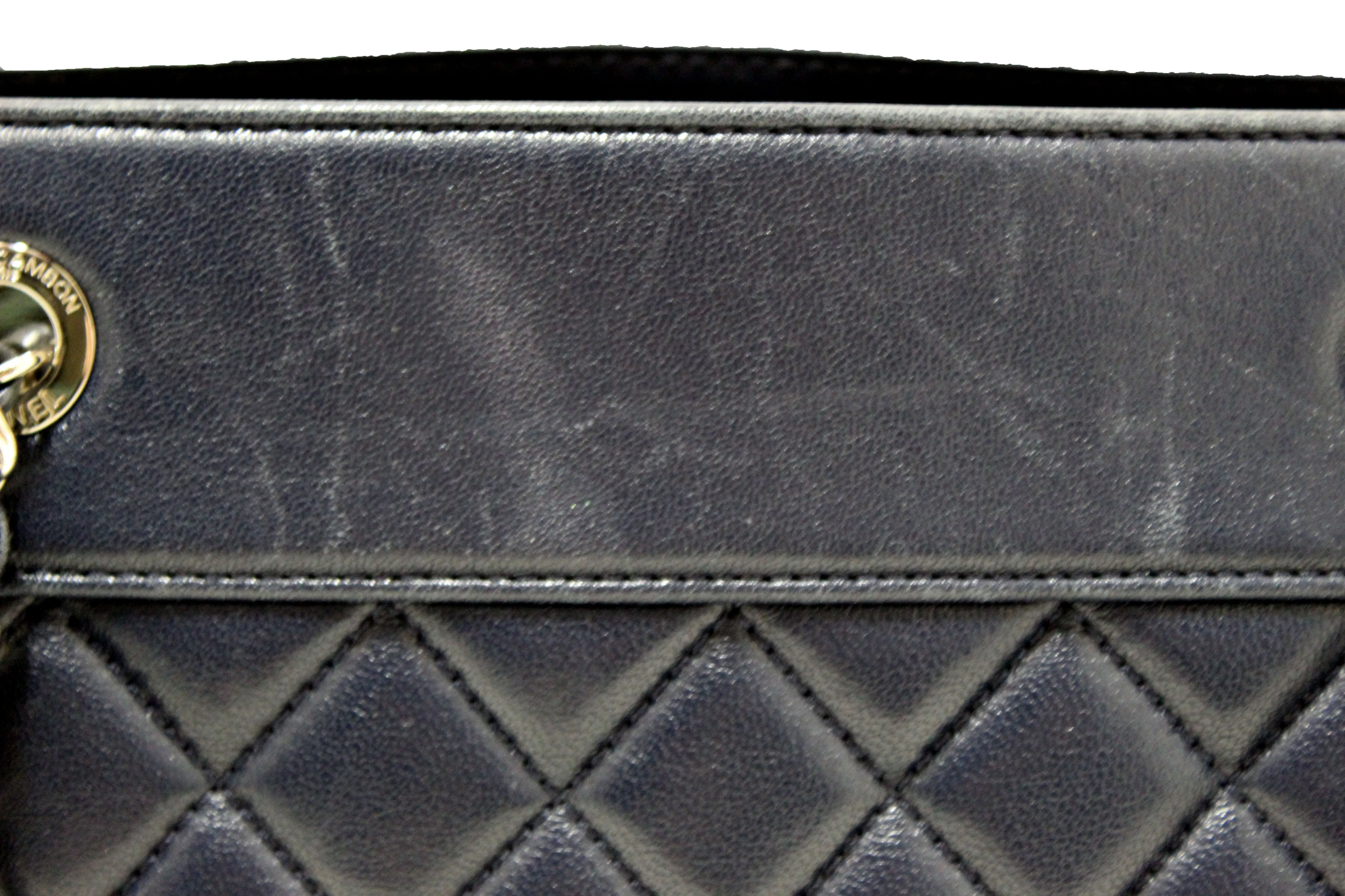 Chanel Quilted Blue Lambskin Leather Shopper Shoulder Tote Bag