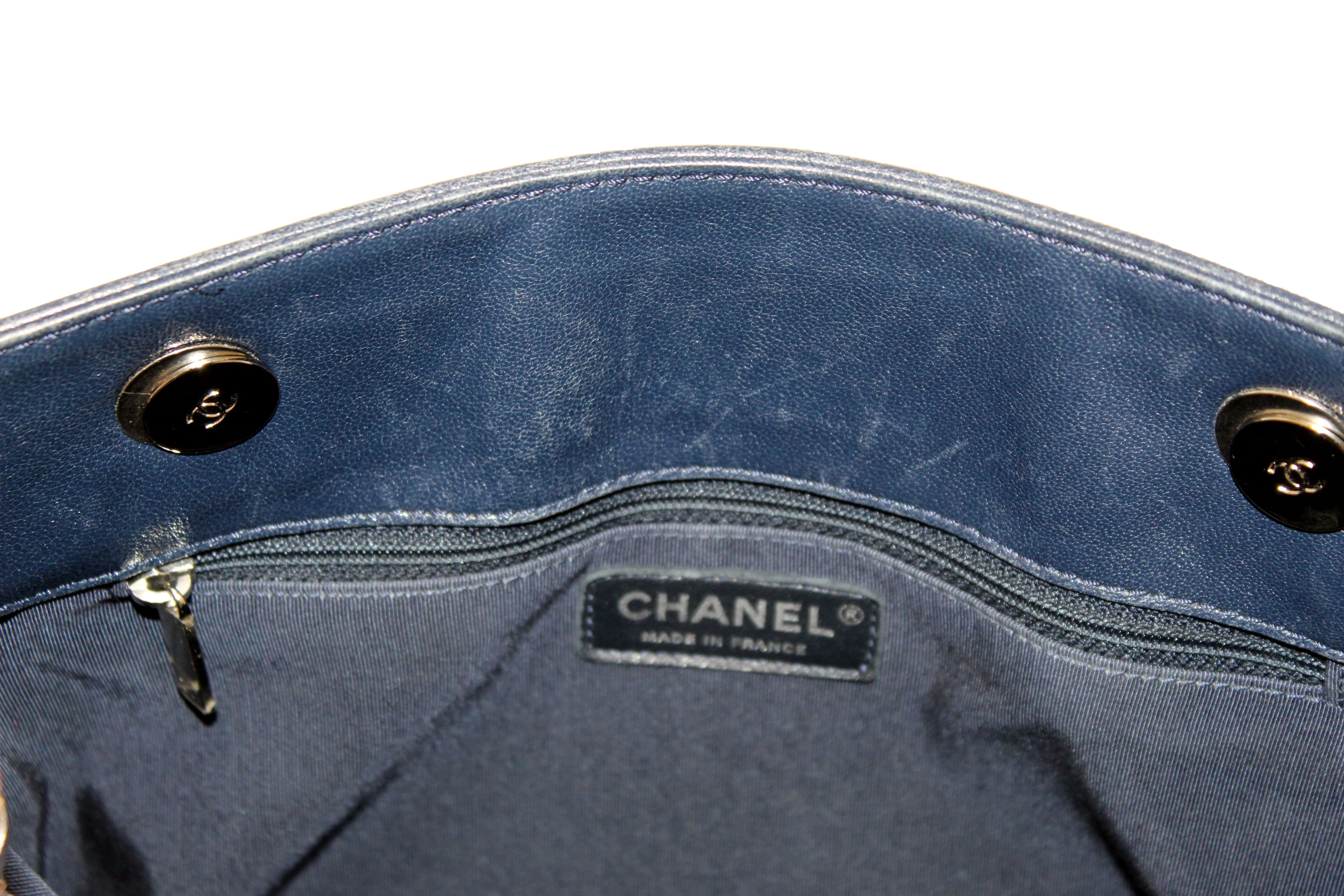 Chanel Quilted Blue Lambskin Leather Shopper Shoulder Tote Bag