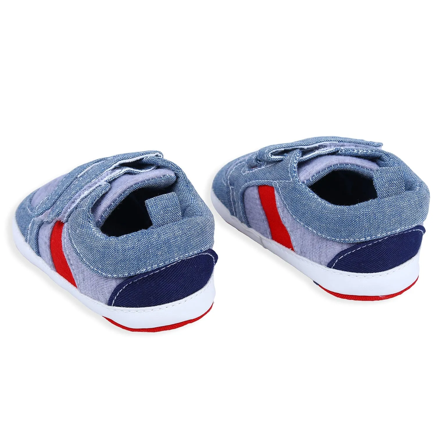 Colour Blocked Cute And Casual Denim Velcro Booties - Blue And Red