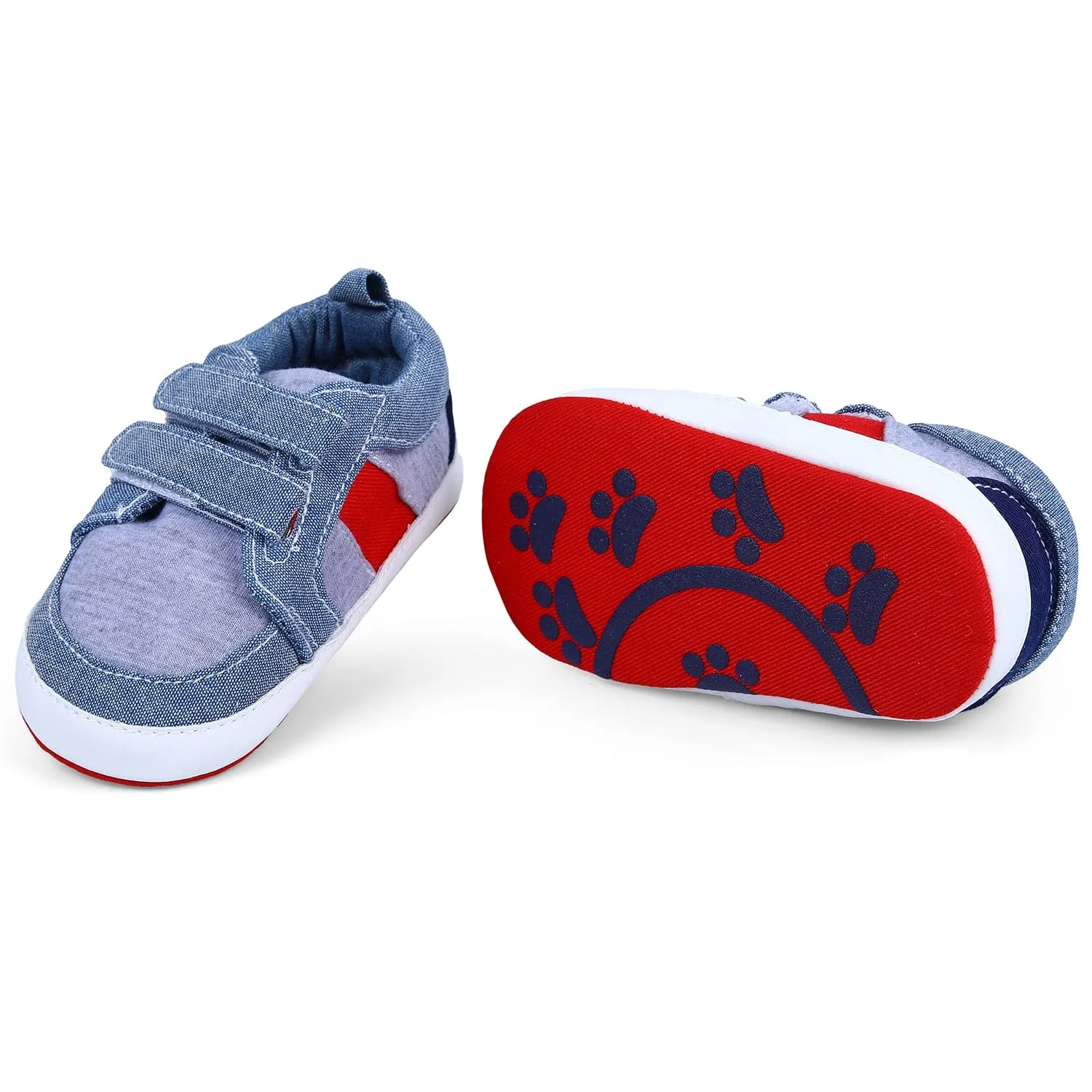 Colour Blocked Cute And Casual Denim Velcro Booties - Blue And Red