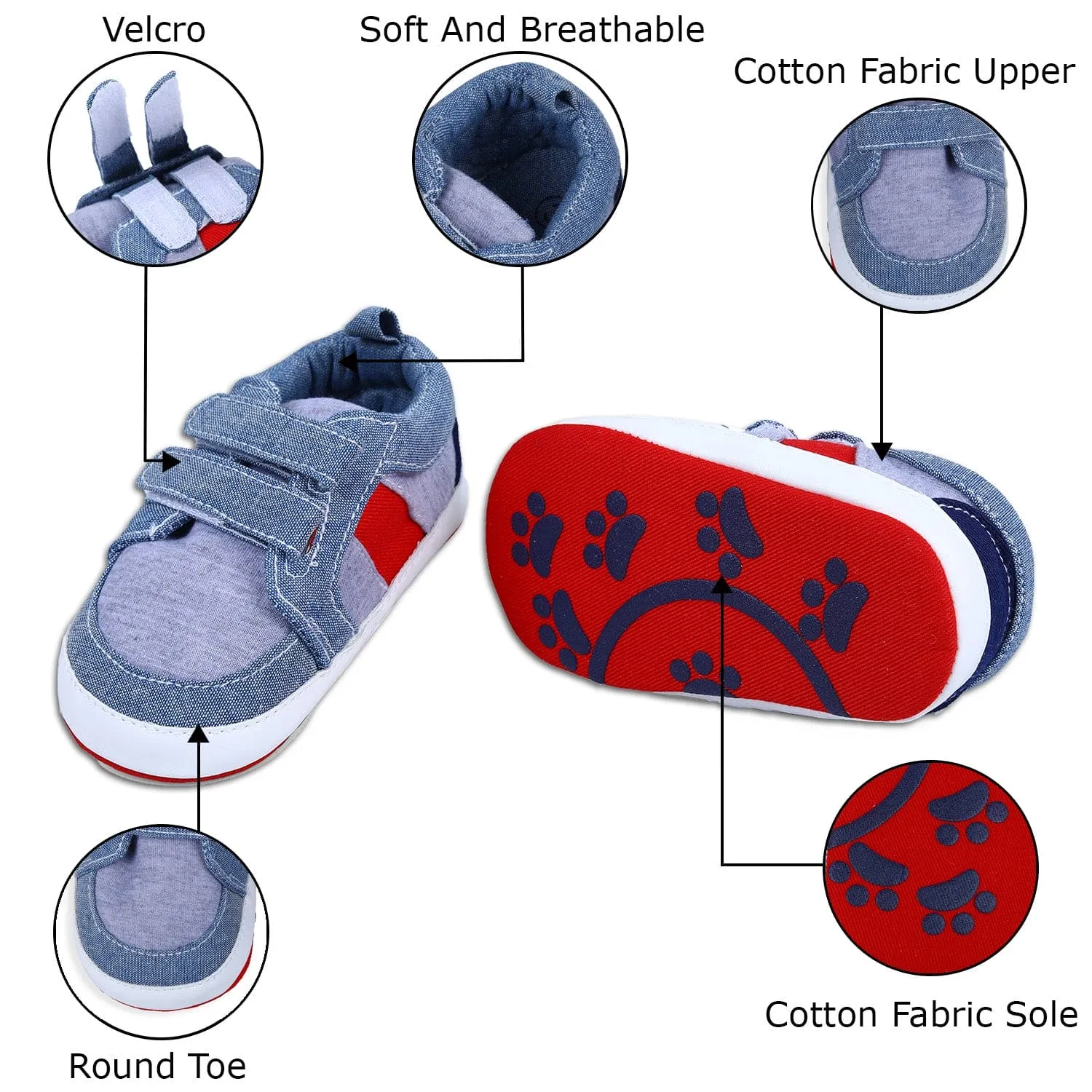 Colour Blocked Cute And Casual Denim Velcro Booties - Blue And Red