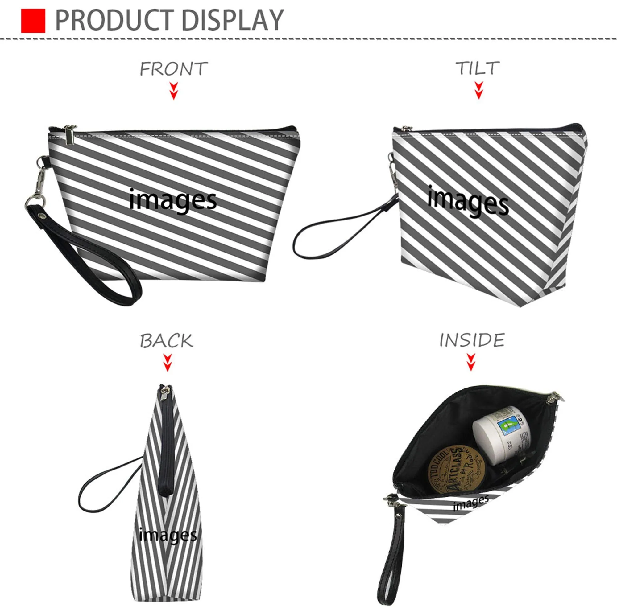 Cozeyat Rainbow Striped Leoaprd Print Large Tops Comestic Bag with Zipper,PU Leather Money Cash Card Organizer with Zipper Around,Water Resistant Make Up Hand Bag