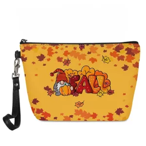 Cozeyat Thanksgiving Fall Leaves Small Make Up Holder,Women Girls Large Tops Makeup Bag,Water Resistant PU Leather Lipstick Pouch Zipper Around for Outdoor Travel Case