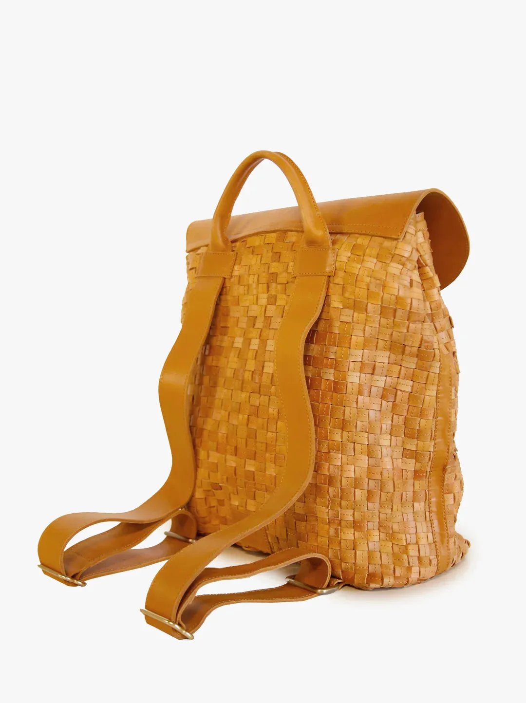 Elsa Basketweave Backpack in Cognac