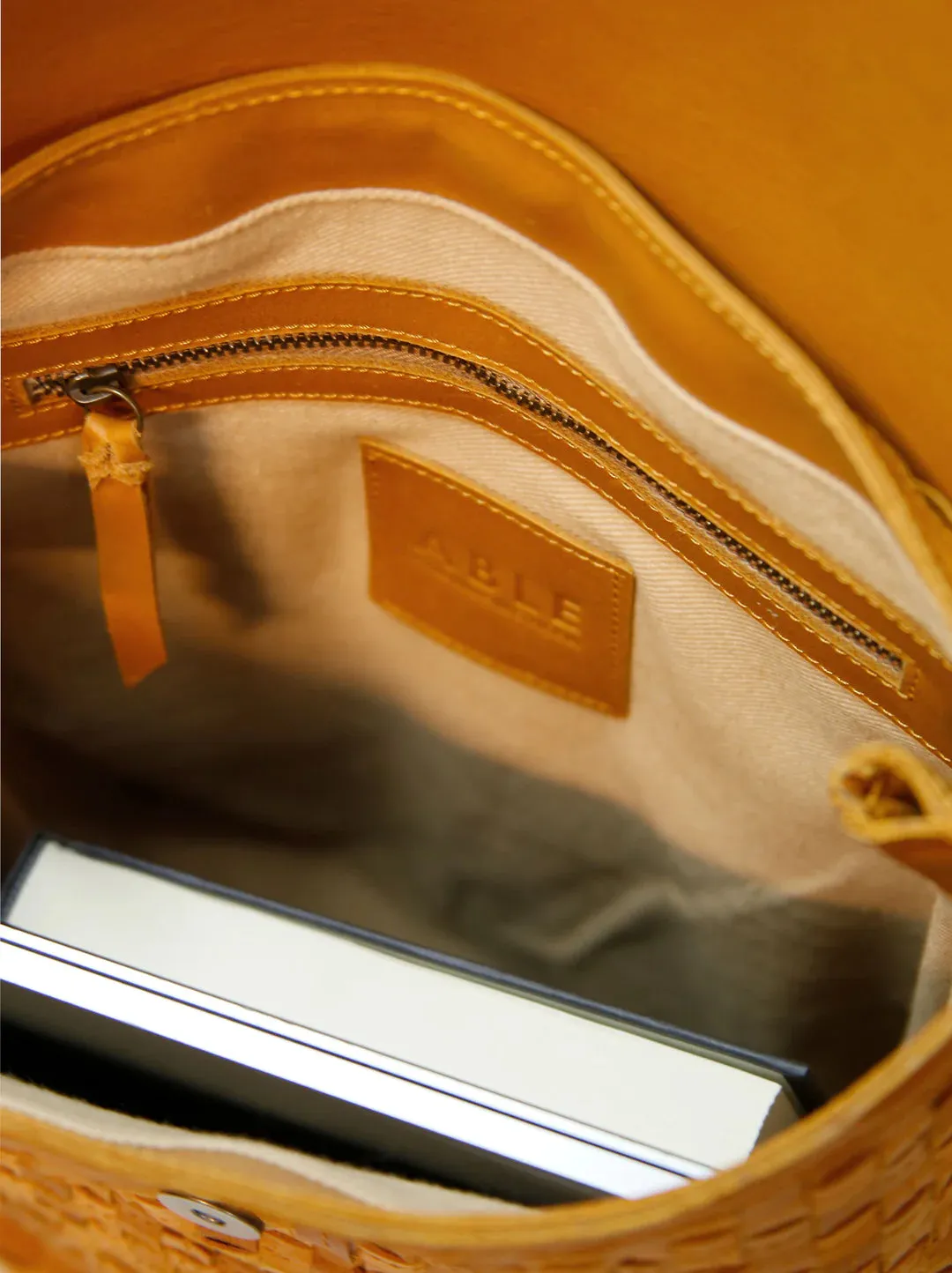 Elsa Basketweave Backpack in Cognac