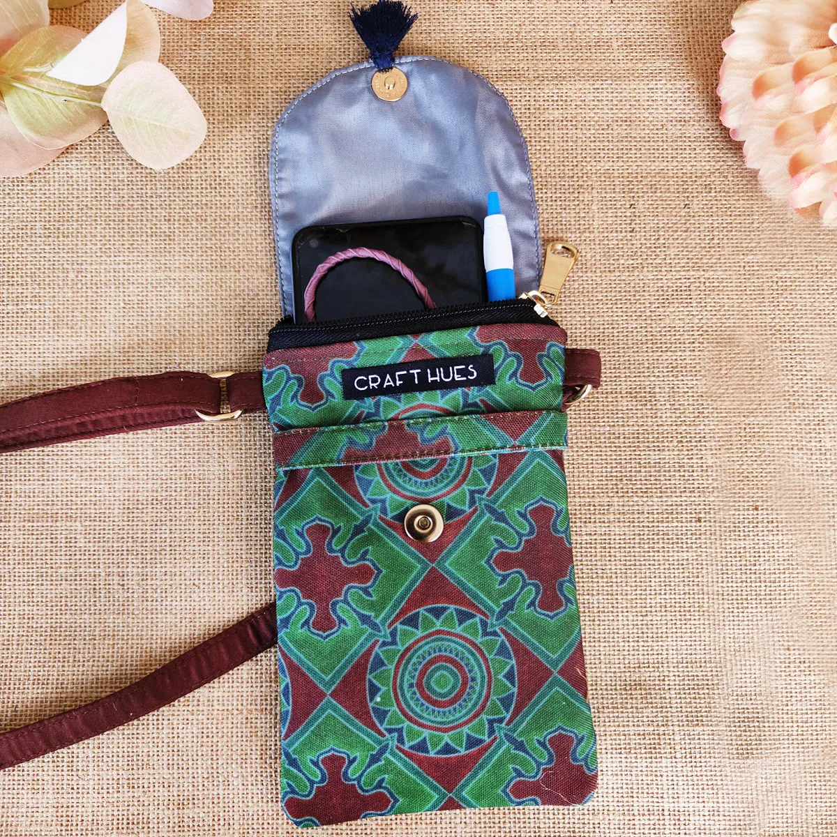 Flap Mobile Sling Bag- Green Chakra