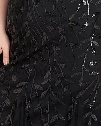 Floral Sequin Mermaid Tulle Evening Dress | Black