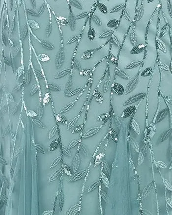 Floral Sequin Mermaid Tulle Evening Dress | Dusty Blue