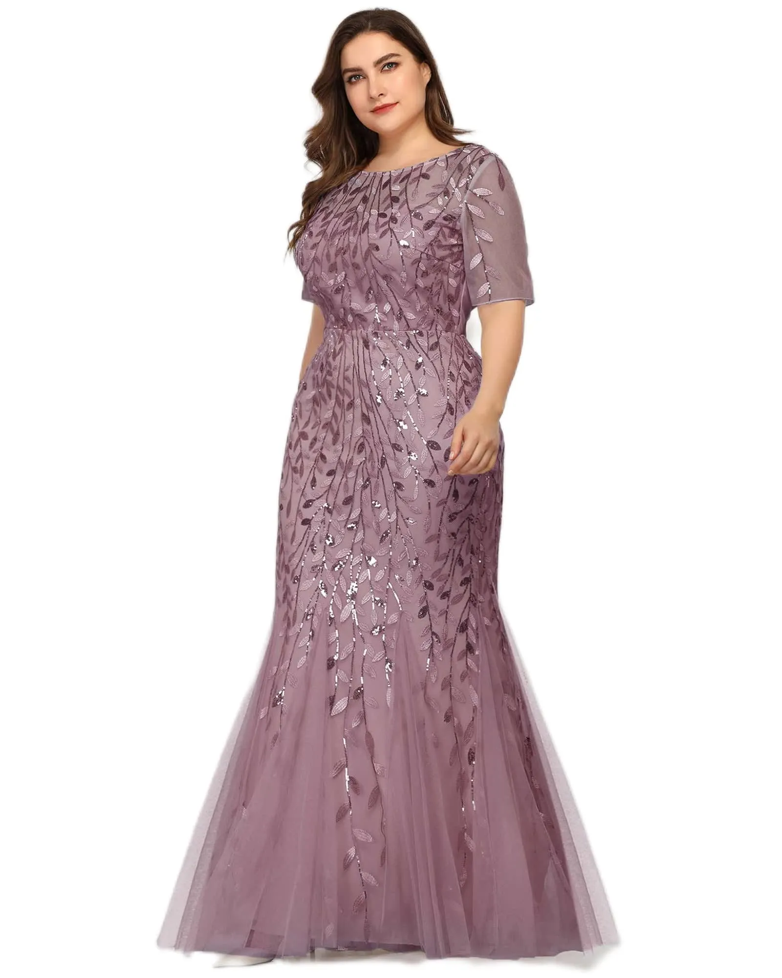 Floral Sequin Mermaid Tulle Evening Dress | Purple Orchid