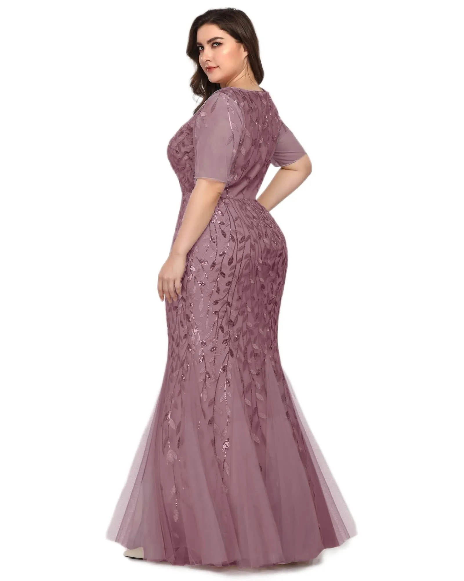 Floral Sequin Mermaid Tulle Evening Dress | Purple Orchid