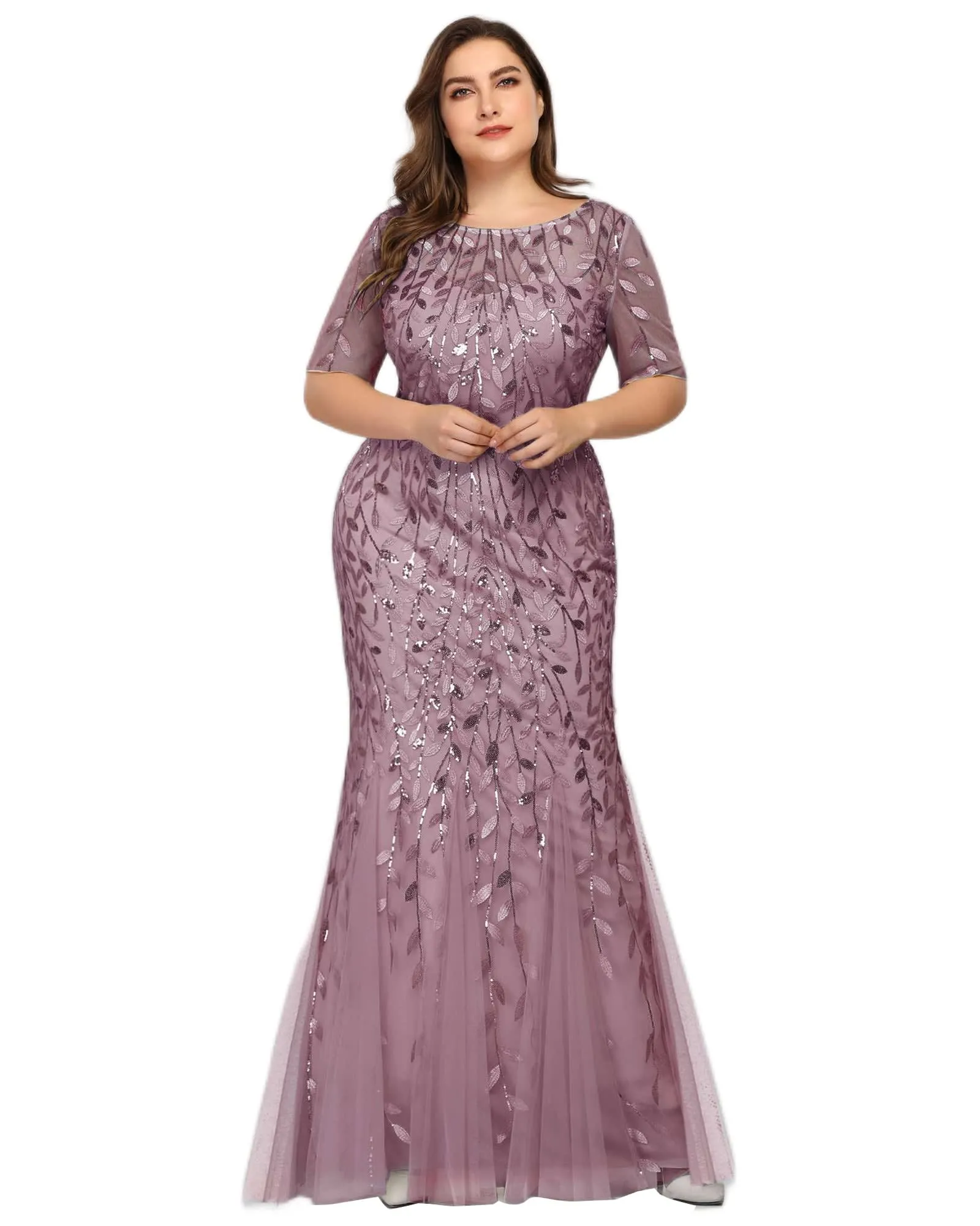 Floral Sequin Mermaid Tulle Evening Dress | Purple Orchid