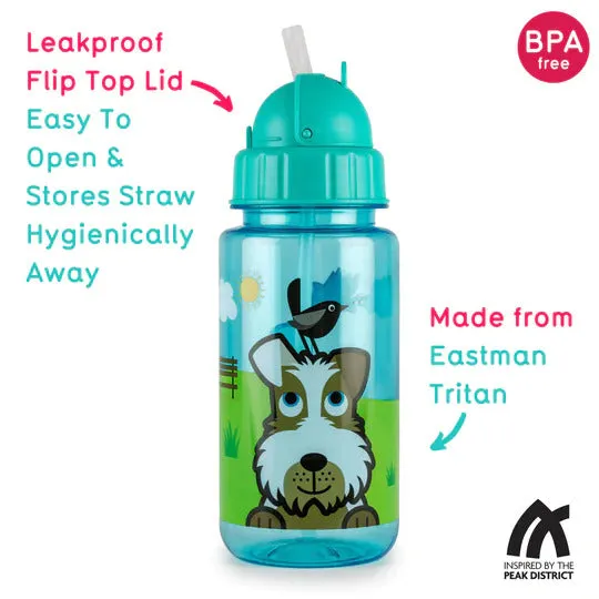 Green Dog Printed Flip Top Water Bottle
