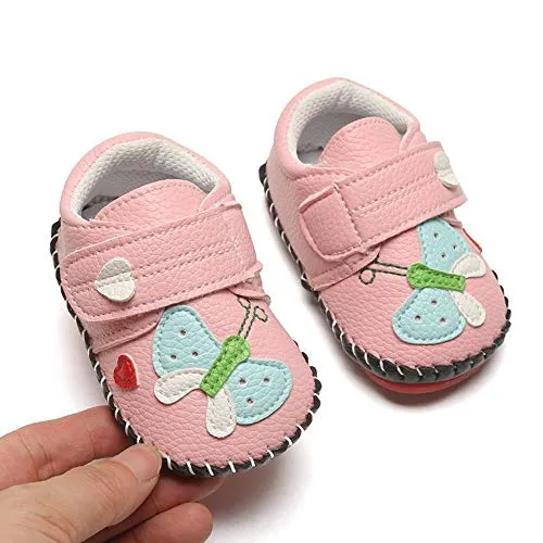 Infant Baby Girl's Handmade Soft PU Leather Non-Slip Princess Flats First Walkers, Butterfly