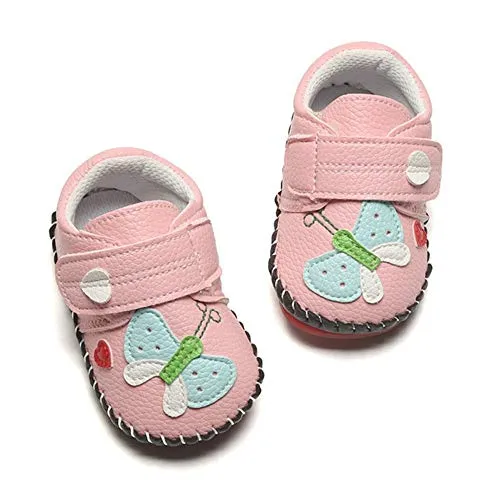 Infant Baby Girl's Handmade Soft PU Leather Non-Slip Princess Flats First Walkers, Butterfly