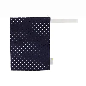 Itzy Ritzy Sealed Wet Bag with Adjustable Handle - Washable & Reusable Water Resistant Lining Ideal for Swimwear, Diapers, Gym Clothes Toiletries; Measures 11''x14'', Nautical Navy Dots, WBMH8123
