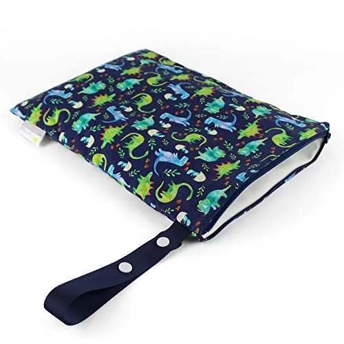 Itzy Ritzy Sealed Wet Bag with Adjustable Handle - Washable & Reusable Wet Bag with Water Resistant Lining Ideal for Swimwear, Diapers, Gym Clothes & Toiletries; Measures 11" X 14", Dinosaur