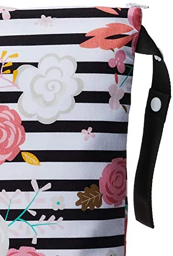 Itzy Ritzy Sealed Wet Bag with Adjustable Handle - Washable and Reusable Wet Bag with Water Resistant Lining Ideal for Swimwear, Diapers, Gym Clothes & Toiletries; Measures 11" x 14", Floral Stripe