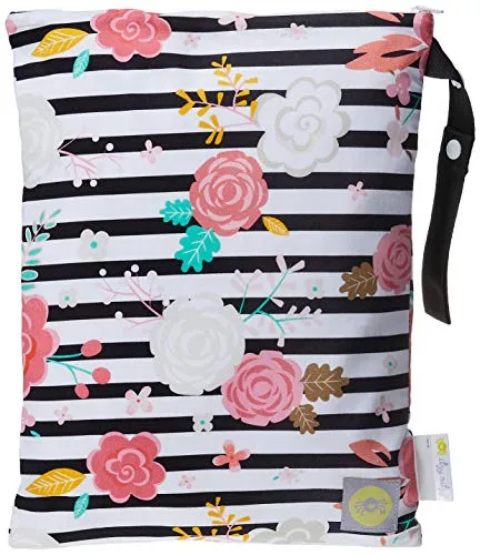 Itzy Ritzy Sealed Wet Bag with Adjustable Handle - Washable and Reusable Wet Bag with Water Resistant Lining Ideal for Swimwear, Diapers, Gym Clothes & Toiletries; Measures 11" x 14", Floral Stripe