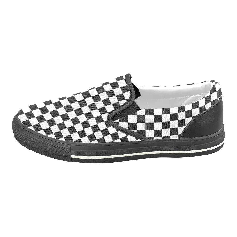 Kids's Classic B/W Checkers Print Canvas Slip-on Shoes