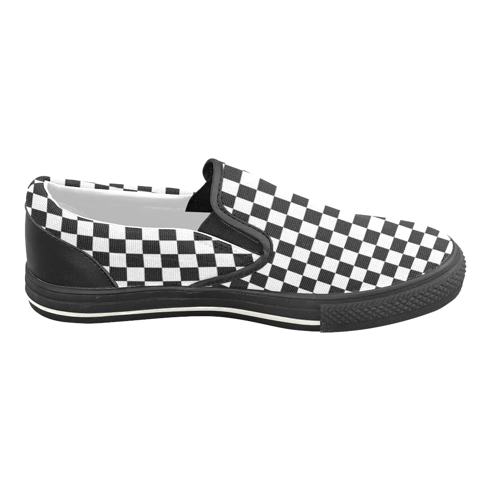 Kids's Classic B/W Checkers Print Canvas Slip-on Shoes