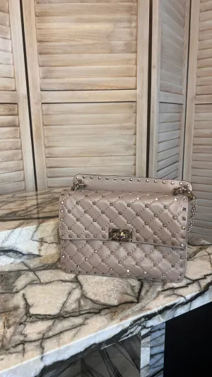 Lambskin Medium Rockstud Spike Shoulder Bag Poudre - Valentino
