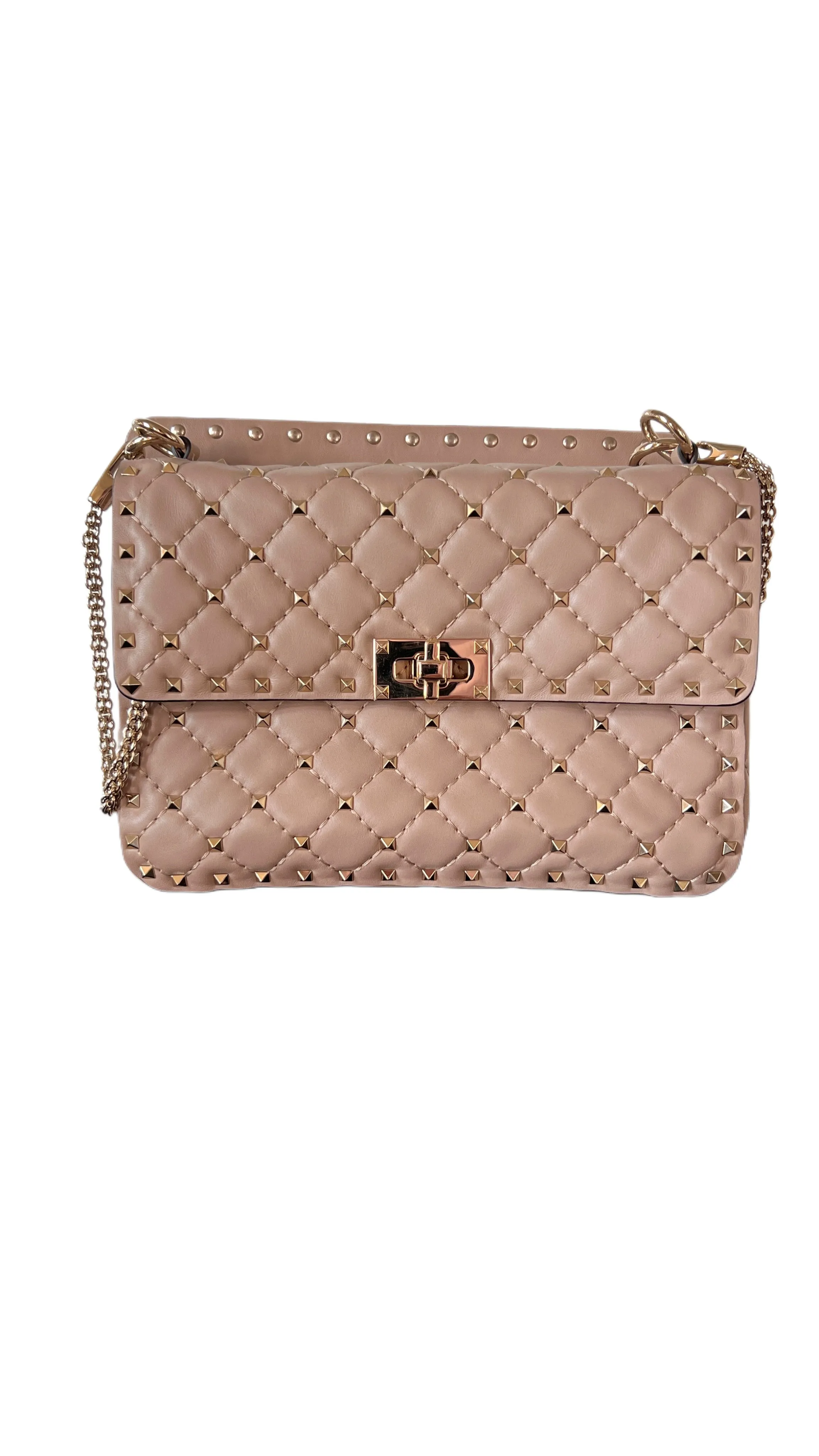 Lambskin Medium Rockstud Spike Shoulder Bag Poudre - Valentino