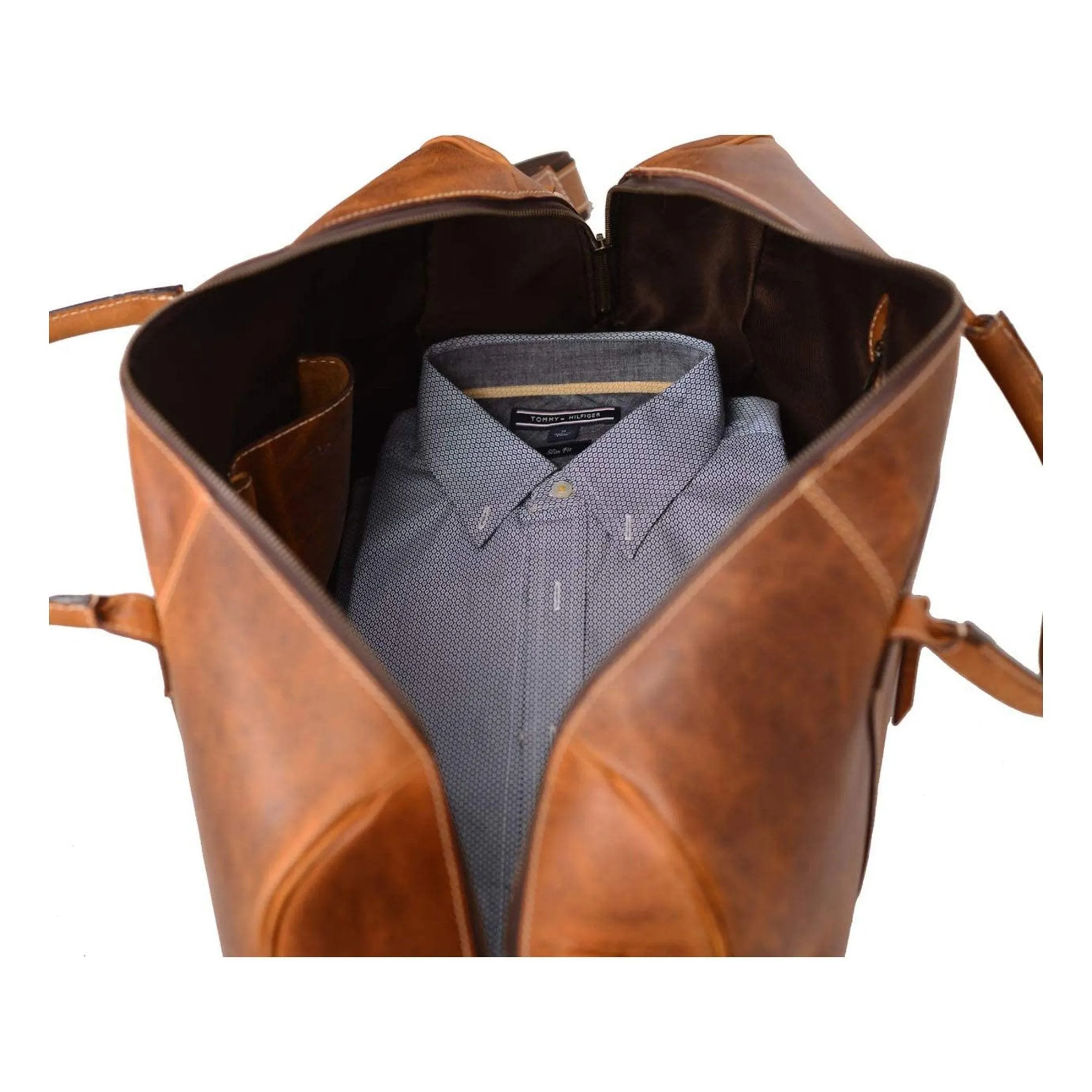 Leather Duffel Bag Travel Gym Sports Overnight Weekend cabin holdall by KomalC (Distressed Tan)