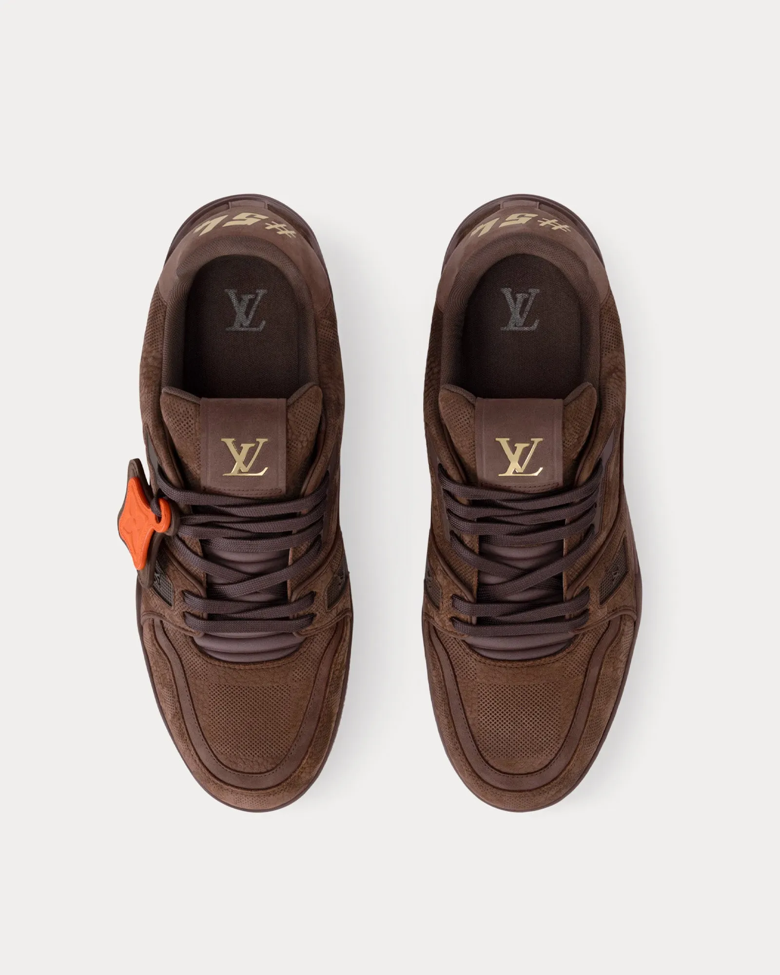 LV Trainers Damier-Embossed Nubuck Calf Leather Brown Low Top Sneakers