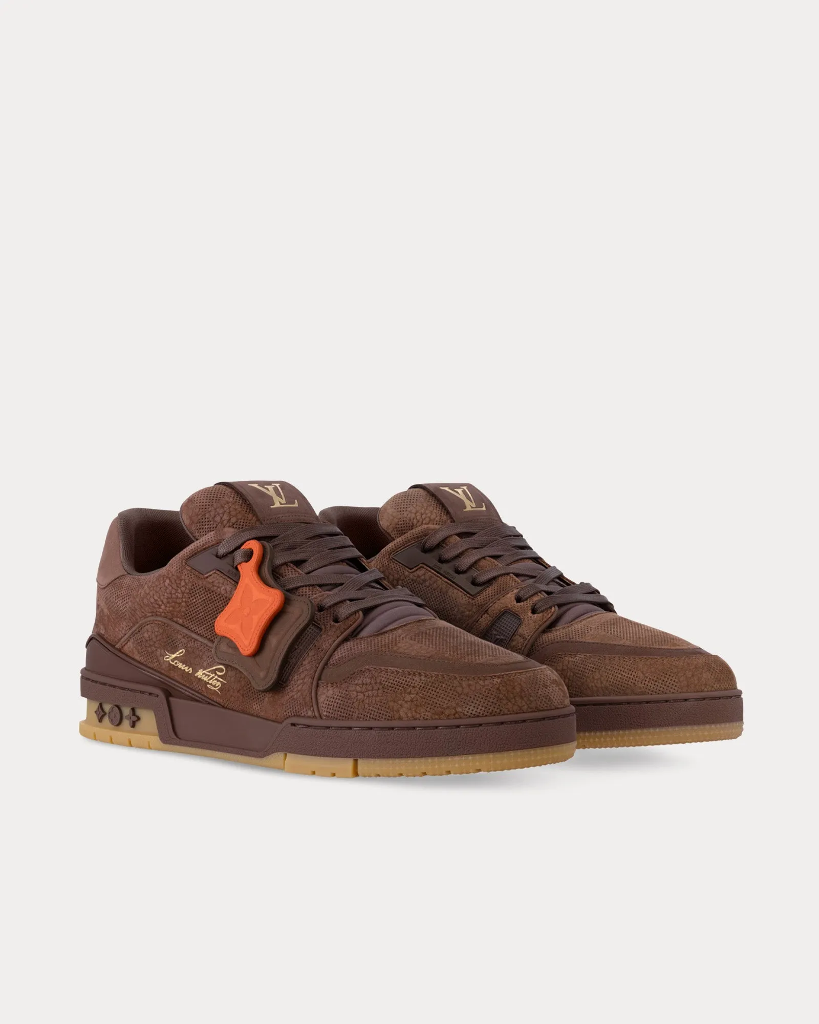 LV Trainers Damier-Embossed Nubuck Calf Leather Brown Low Top Sneakers