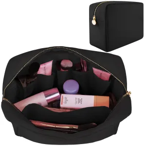 Makeup Bag With Compartments, Make Up Bag, Travel Makeup Bag, Cosmetic Bag, Makeup Case, Travel Cosmetic Bags for Women, Large Makeup Bag Organizer, Makeup Pouch, Makeup Travel Bag, Black Makeup Bags