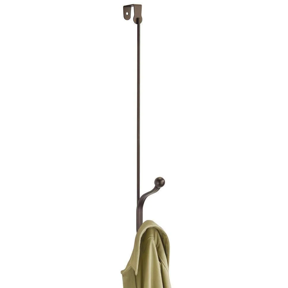 mDesign Metal Modern Long Easy Reach Over The Door Storage Organizer Rack - Hang Coats, Hoodies, Hats, Scarves, Purses, Leashes, Towels, Robes, Clothing - 17" Tall, 2 Hooks - 2 Pack - Bronze
